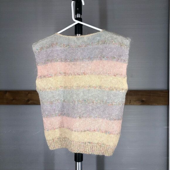 JEANNE PIERRE Mohair Blend Vintage Pastel Rainbow V-NeckPullover Vest SzS - Picture 3 of 5